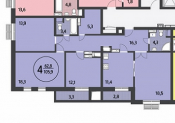 Четырёхкомнатная квартира 105.9 м²